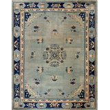 Antique Peking Chinese Medallion Blue 1920s Rug