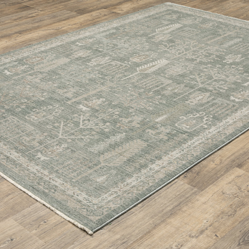 Kulas Vintage Nomadic Green/ Beige Area Rug, Rectangle 9'10" x 12'11"