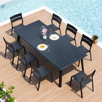 Ensemble de salle à manger 8 personnes pour l'extérieur en aluminium avec chaises empilables (ensemble de 9)