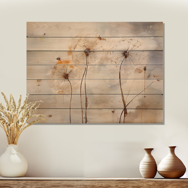 Minimalisme pissenlit - art mural en bois de pissenlit sur bois de pin naturel, H 10 po x l 20 po