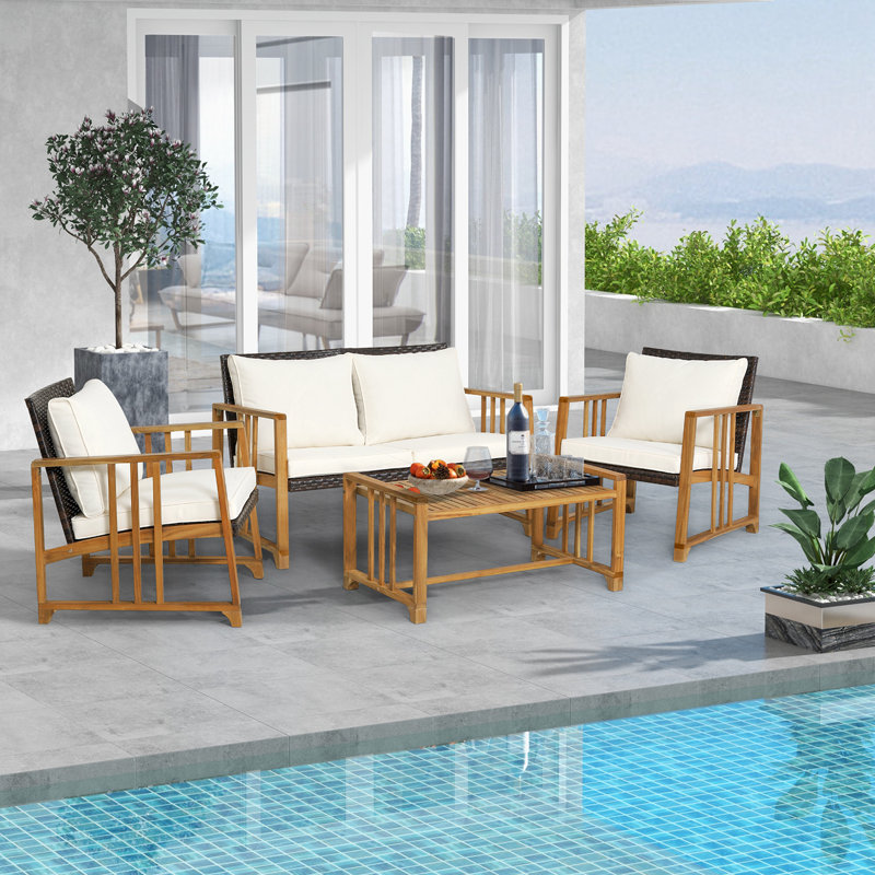 Colean 4 - Person Acacia Wood Patio Conversation Set with Cushions