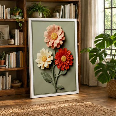 Three Gerbera Study Botanical - Wrapped Canvas