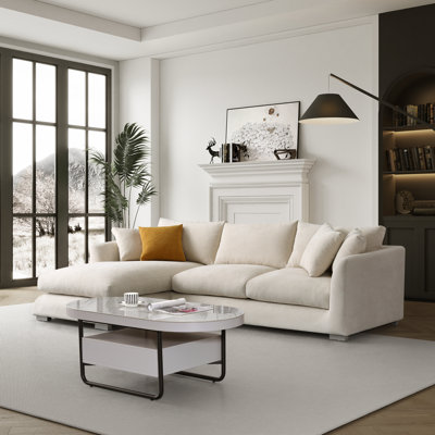 110.24"Modern Minimalist Beige Sectional Sofa with Left Chaise Lounge