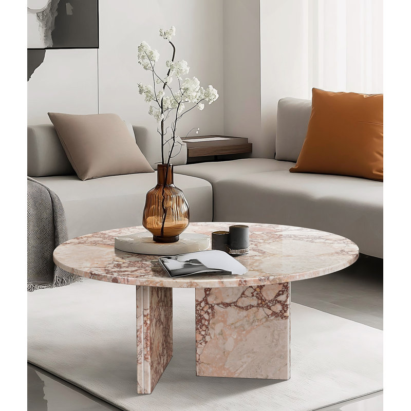 Table basse de luxe en marbre naturel rose, petite table de salon avec surface polie, pierre véritable, Pink