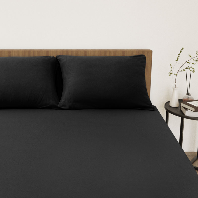 Ensemble de draps en jersey ultra doux, Très grand lit, Noir