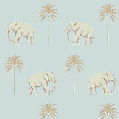 Strolling Elephant - Blue Pearl Wallpaper