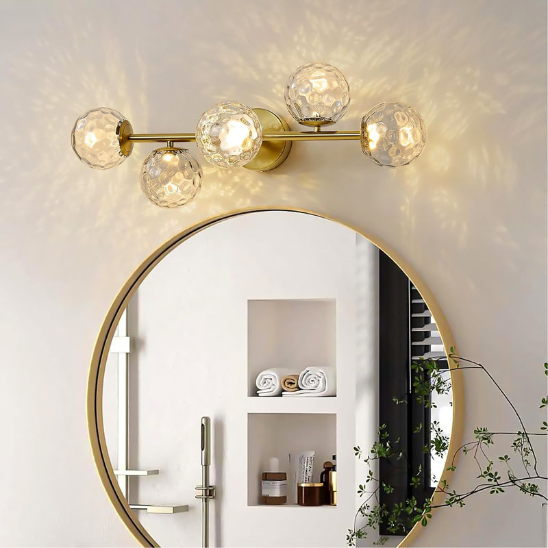 Luminaires de salle de bain dorés: applique murale en laiton doré brossé 5 lumières Modern Bath