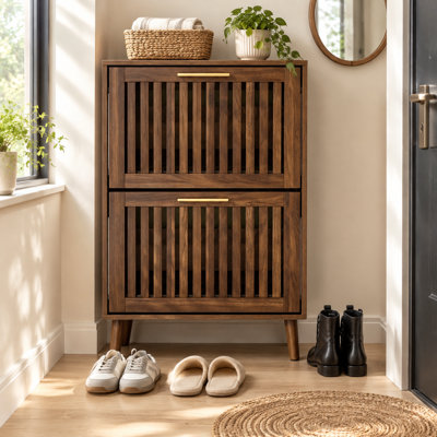 Meuble à chaussures en noyer de 80 cm (31,5 pouces), meuble à chaussures indépendant de style médiéval moderne, meuble à chaussures avec clôture