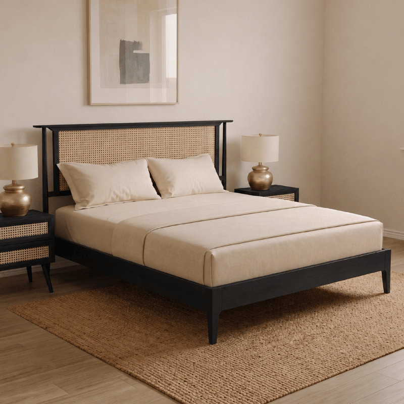 Lit plateforme NTC Ruby, Noir brûlé, Grand lit