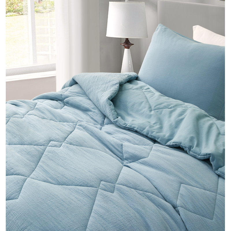 Skye Cotton Gauze Thin Comforter Set, King Comforter + 2 King Shams, Lake Blue