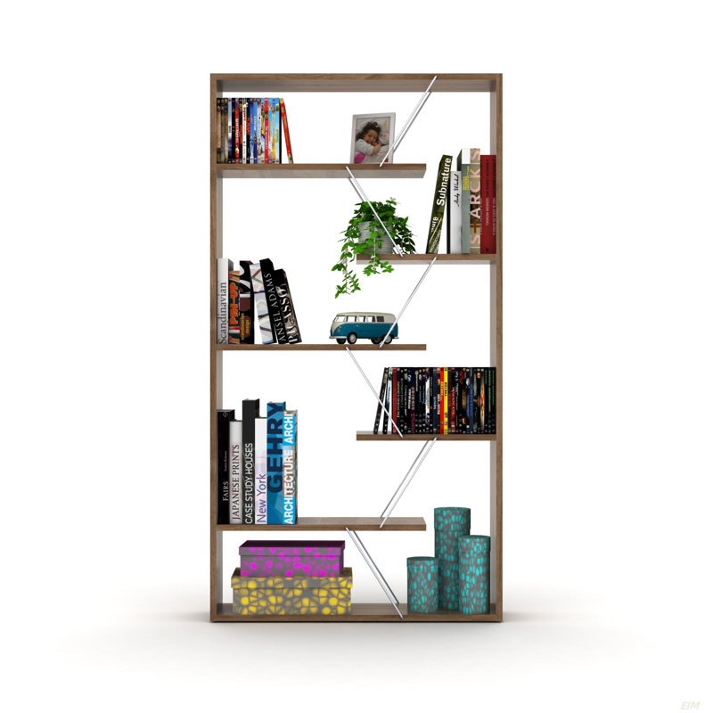 Furnish Home Store Wood Frame Etagere Open Back 6 Shelves Bookcase Industrial Bookshelf For Office And Living Rooms Modern Bookcases Large Bookshelf Organizer (Bookshelf)