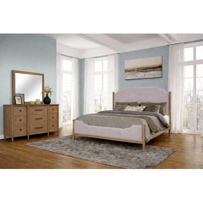 Ensemble de chambre à coucher 3 pièces avec commode à 9 tiroirs et miroir en bois Dana Heights - placages Mindi, collection de meubles de chambre à coucher transitionnels - Très grand