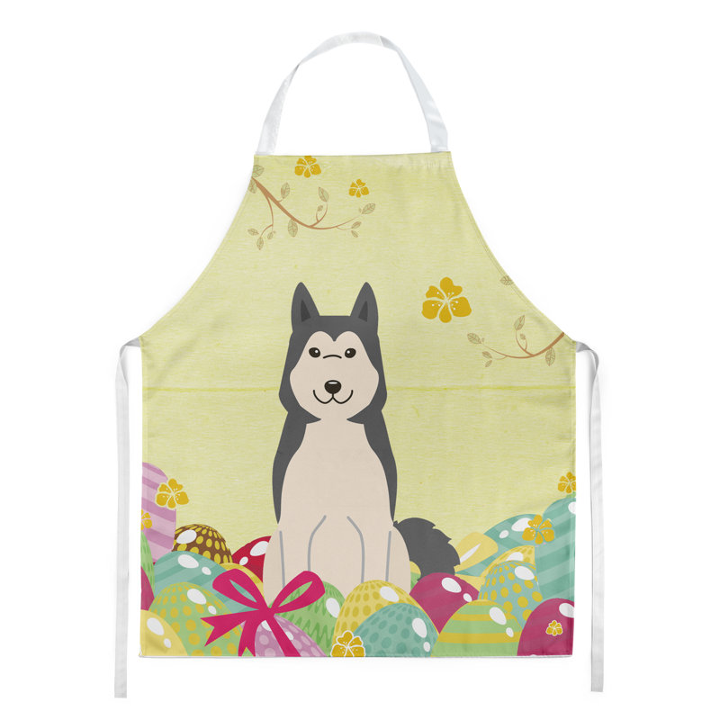 Tablier œufs de pâques, Jaune / Gris / Crème, Laïka de Sibérie occidentale spitz