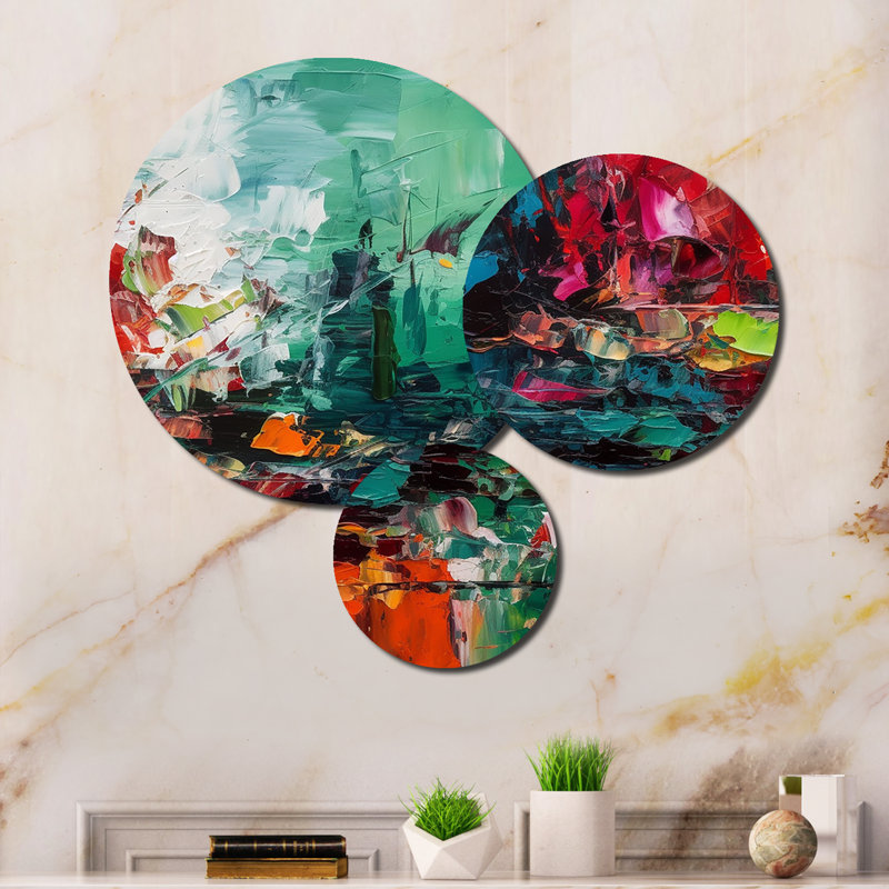 Ensemble de salon abstrait textures rouges et vertes «I Mind I»