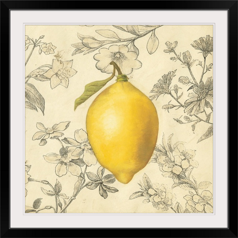 «Doughtry Lemon and Botanicals», reproduction d'art graphique Megan Meagher, H 38 po x l 38 po x P 1 po, Cadre noir