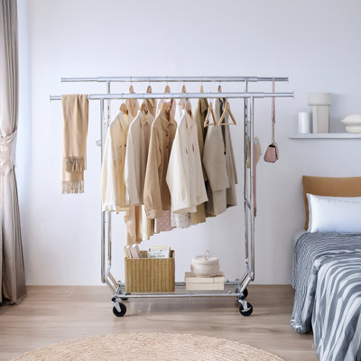 Double étagère à vêtements à roulettes capacité de 800 lb pliable