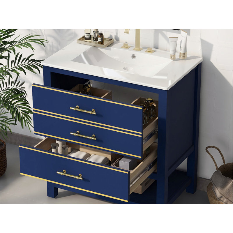Armoire de meuble-lavabo avec tiroirs ouverts Abundant, Bleu