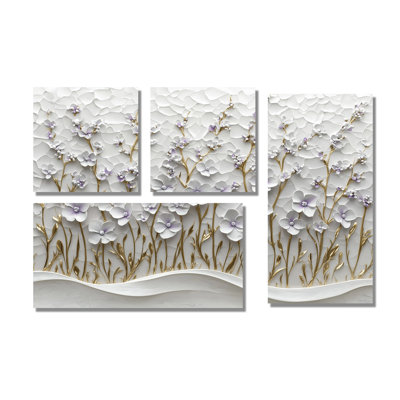 Pure Wildflower Cream Horizons - Art mural floral 4 pièces