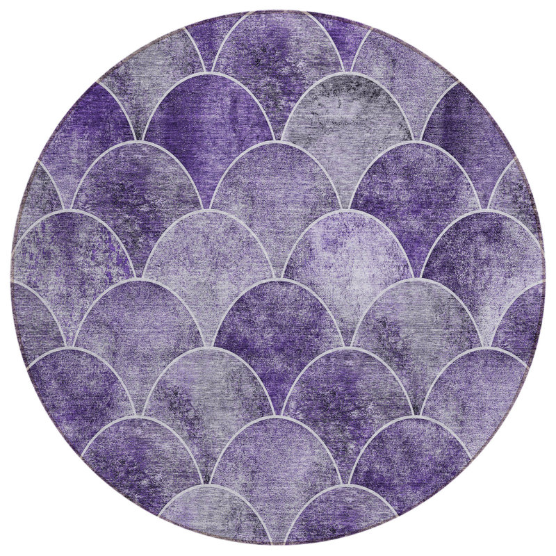 Tapis rond lavable abstrait lilas et lavande 8 po