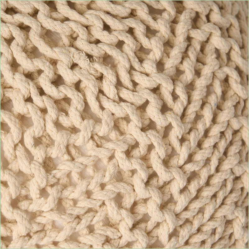 Repose-pieds rond moderne en coton tricoté - l 20 po x P 20 po x H 14 po | Coton | Rond, Coton beige