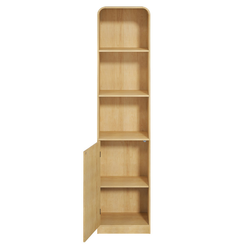 Narrow Storage Cabinet With Arched Door, 5 Tier Tall Cabinet With Shelves, Bathroom Cabinet, Wood