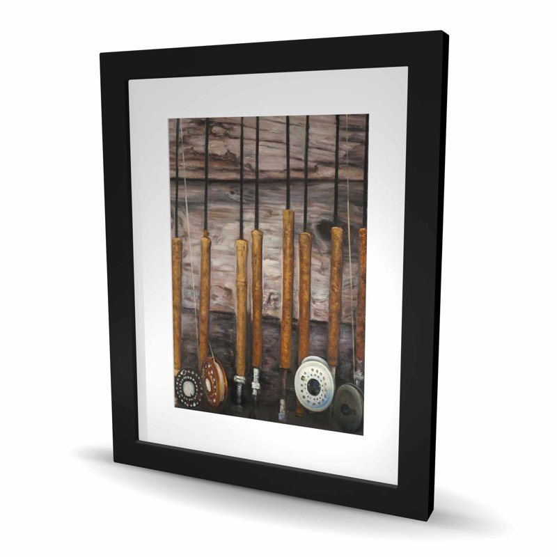 Fishing Rods on Wood | Rustic Framed Matted Print for Decor
