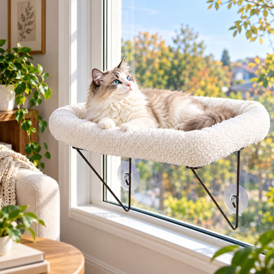 25'' Metal Cat Window Perch with Spacious Sherpa Bed, Supports up to 40 lbs