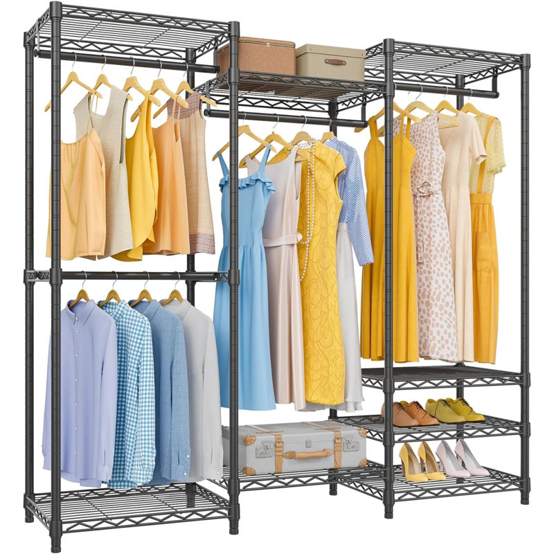 Portemanteau autoportant moyen V5 avec 4 tringles et 8 tablettes ajustables, Noir