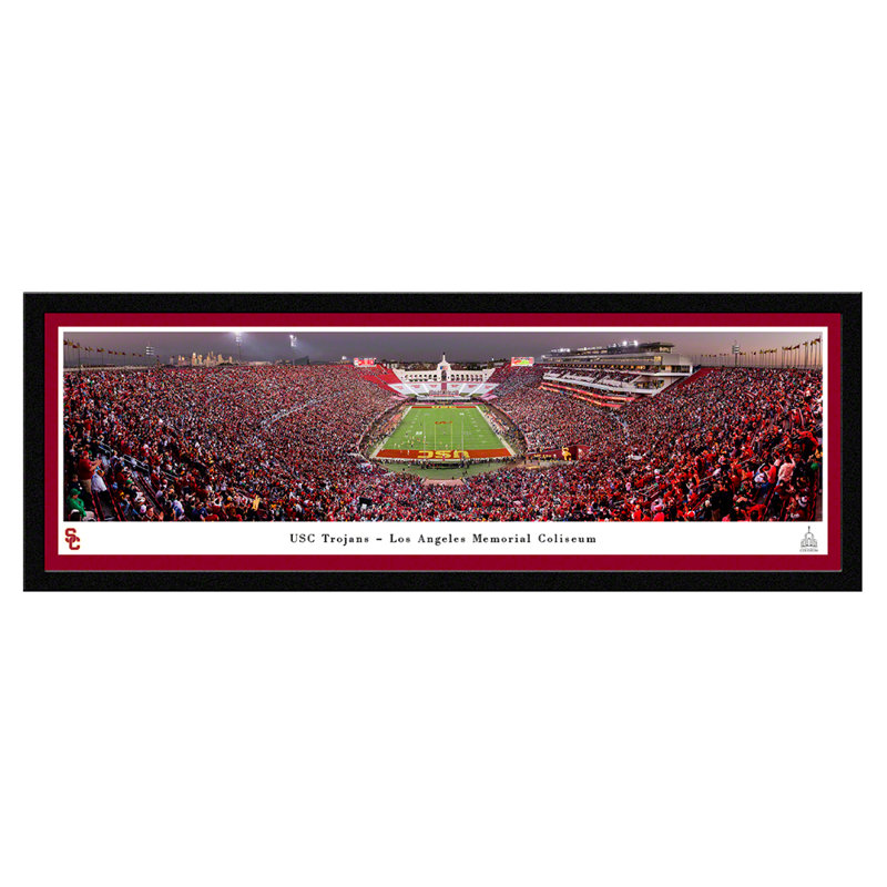 USC Trojans Football, 18" H x 44" W x 0.875" D, Black Deluxe Framed, Red