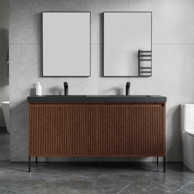 Meuble-lavabo double 61 po avec plateau en résine Kinser
