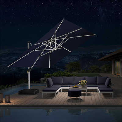 Sadi 12' X 12' Patio Umbrella Outdoor Square Umbrella Large Cantilever Umbrella,With Solar Lights,With Base,Navy