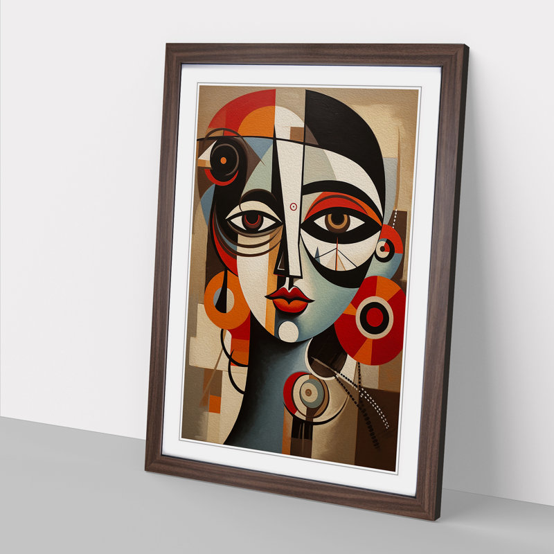 Pablo Picasso Art Deco - Single Picture Frame Print on Wood, Walnut Framed, 34cm H x 25cm W x 2cm D