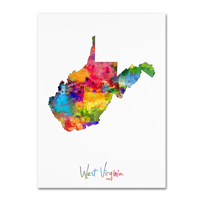 «West Virginia Map» par Michael Tompsett, impression sur toile, H 32 po x l 24 po x P 2 po