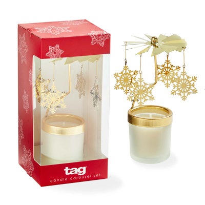 Cedar Fireplace Snowflake Carousel Candle Set of 2 Metal