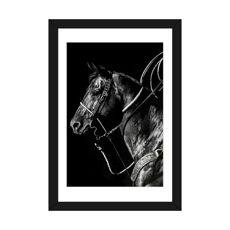 «Scratchboard Rodeo V», impression sur toile, Blanc, Papier beaux-arts encadré noir, H 32 po x l 24 po x P 1 po