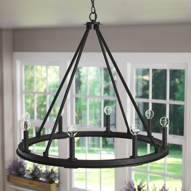 Pearson Dimmable Wagon Wheel Chandelier, 8