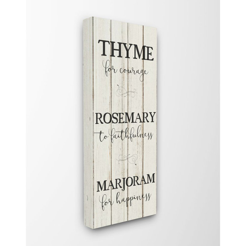«Herb Kitchen Dining Room Wood Textured Word Design», impression sur toile, H 24 po x l 10 po, Toile tendue