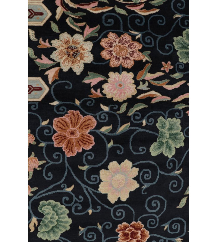 Art Deco Handmade Kilim Wool Floral Area Rug, Rectangle 9' x 12'
