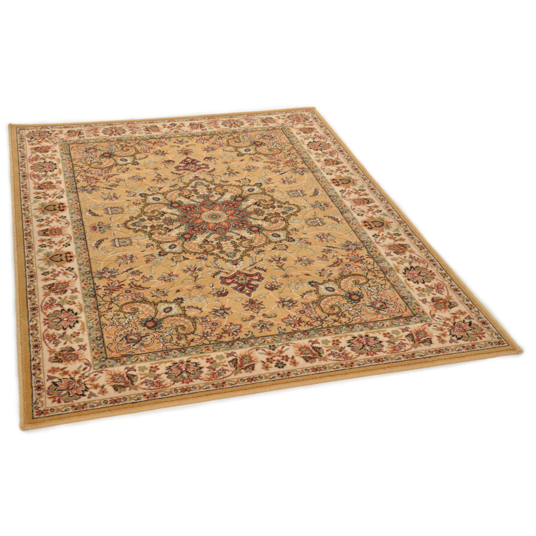 Flachgewebe-Teppich Turan aus Wolle in Beige/Gelb