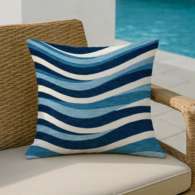 Coussin d'intérieur et d'extérieur, Carré 20 po, Bleu / abstrait 1