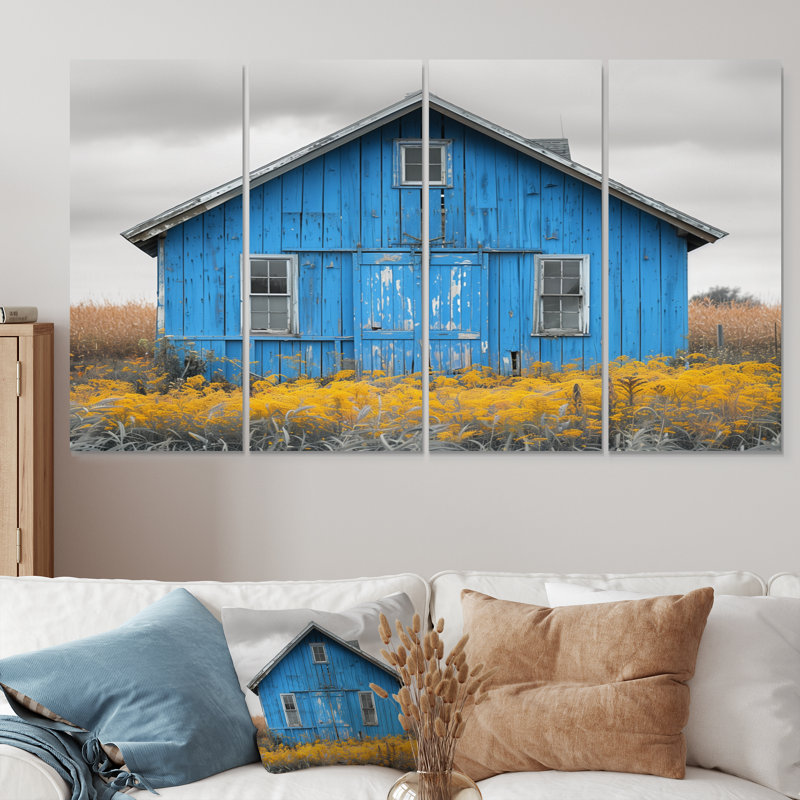 Blue Grey Autumn Tranquil Barn - Barn Wall Decor Set, 32" H x  64" W