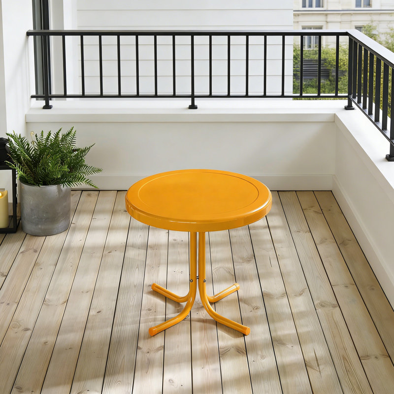 Retro Metal Outdoor Side Table, Tangerine Weather Resistant, Tangerine, 19" H x 22" W x 22" D