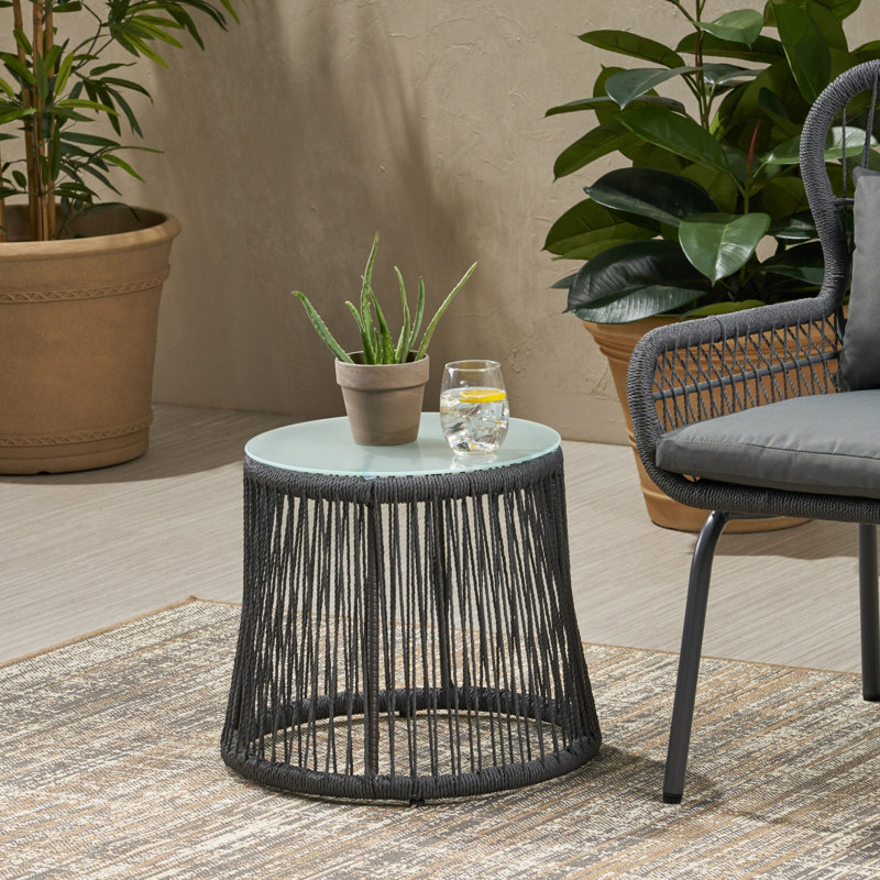 Modern Stylish Side Table with Tempered Glass Top, Grey