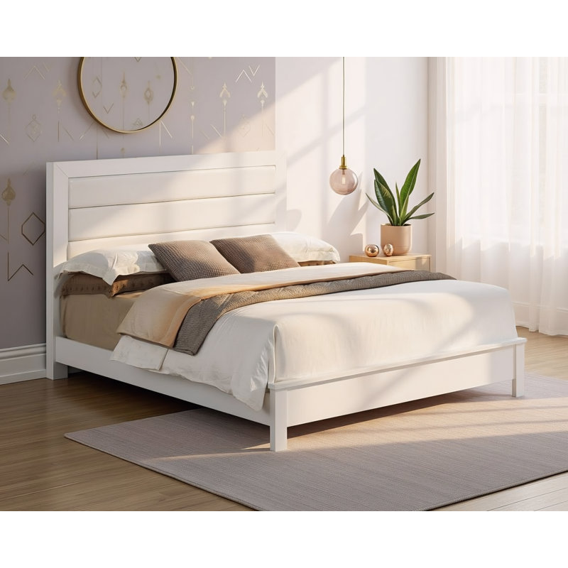 Lit double en similicuir Imatra, Double, Blanc