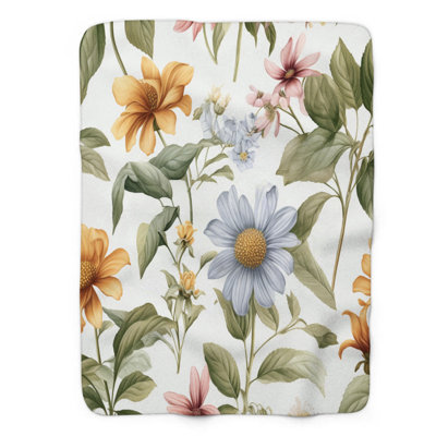 Art floral rétro - couverture en sherpa de qualité supérieure 1 pièce