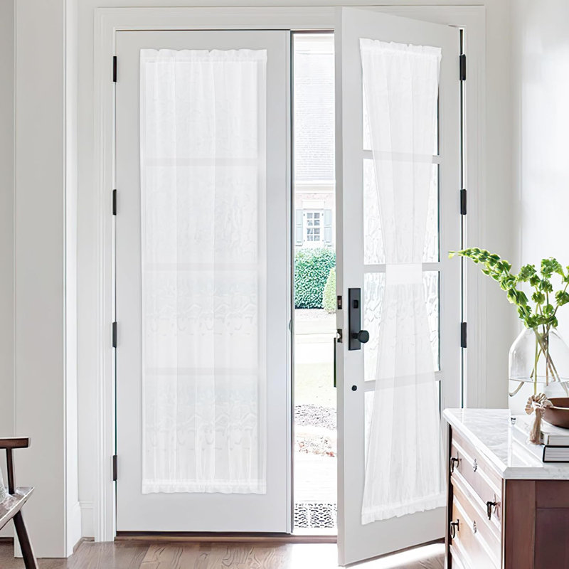  2 Panels Sidelight Curtains for French Door Sheer Panels Light Filtering Window Treatment for Narrow Door with Tieback