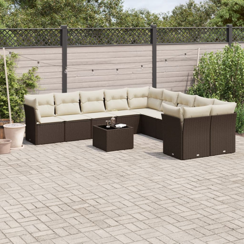 Ensemble de canapé de jardin Vidaxl avec cadre brun, coussins blanc crème