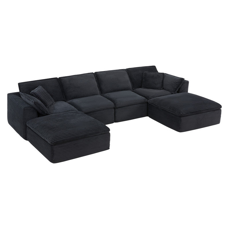 Canapé modulaire en velours côtelé 6 pièces, Velours côtelé noir
