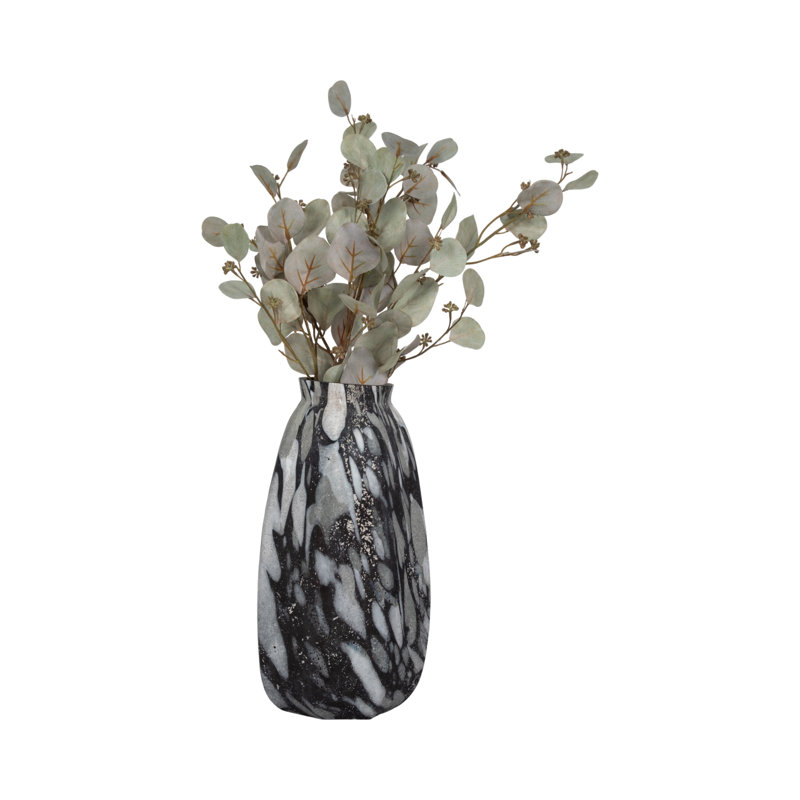 Decorative Home Decor Glass Vase with Abstract Pattern - Artistic Tall Flower Vase for Office Accent, Living Room Decor, or Table Styling - Gray