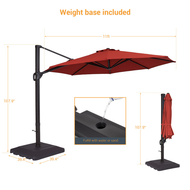 Parasol en porte-à-faux 11 pi Daljeet, Rouge
